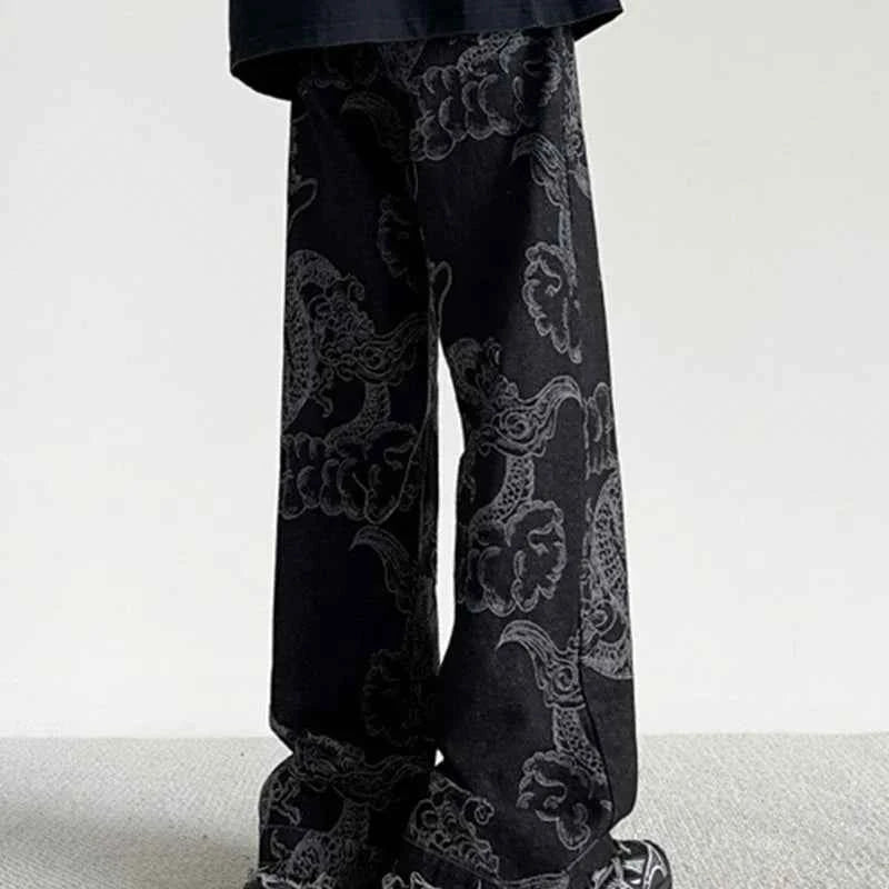 Dragon Pattern Chinese Style Retro Jeans