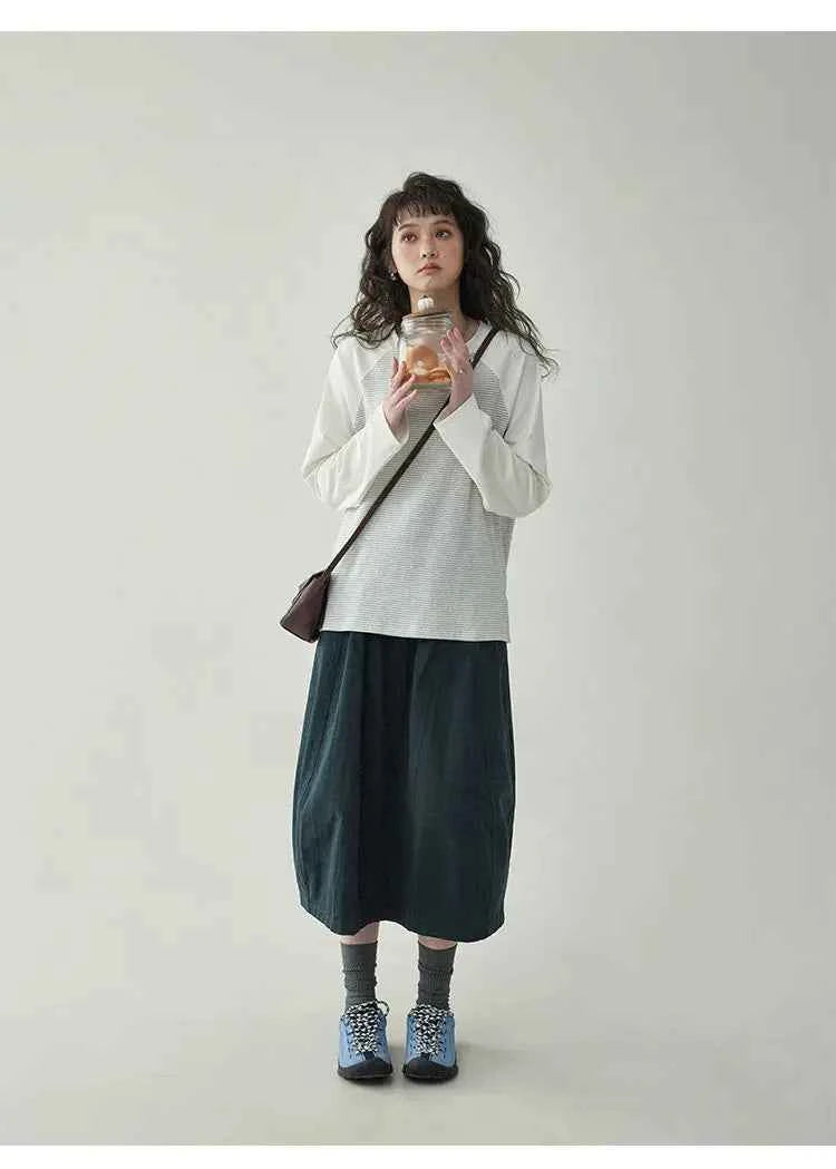 Y2K Japanese Style Patchwork Striped Loose Sweatshirt