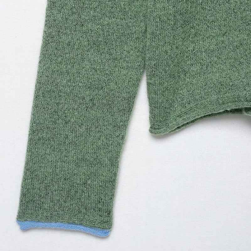 Cozy Soft Green Knitted Polo Collar Sweater
