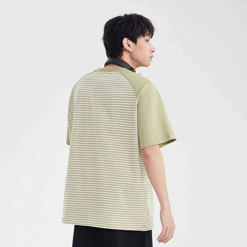 High-Quality Striped Splice Loose Casual Summer T-Shirt
