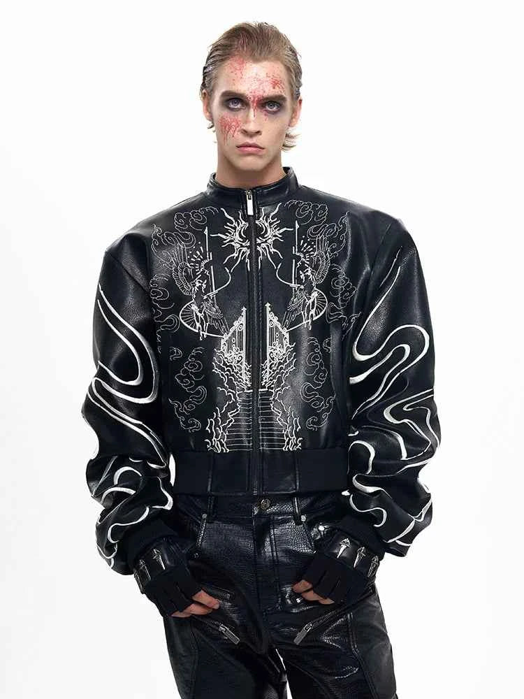 Stylish Embroidered PU Leather Motorcycle Jacket