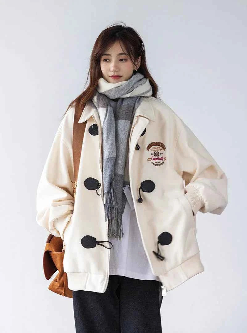 Women Cute Chic Vintage Button Zipper Jacket