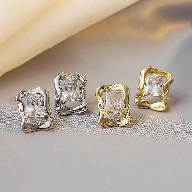 Vintage Geometric Irregular Rectangular Zircon Earring