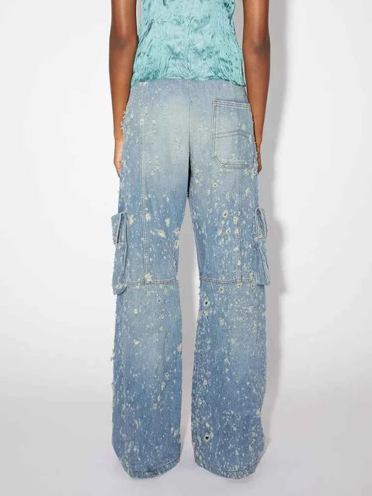 Midnight High Waist Patchwork Denim Cargo Jeans