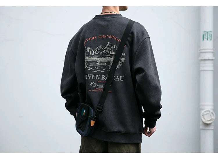 Gray Color Mountain Valley Design Sweater