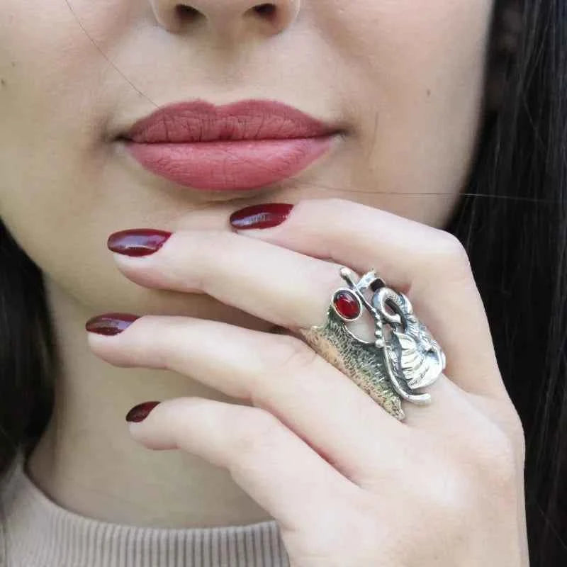 Exaggerated Vintage African Elephant Red Stone Rings