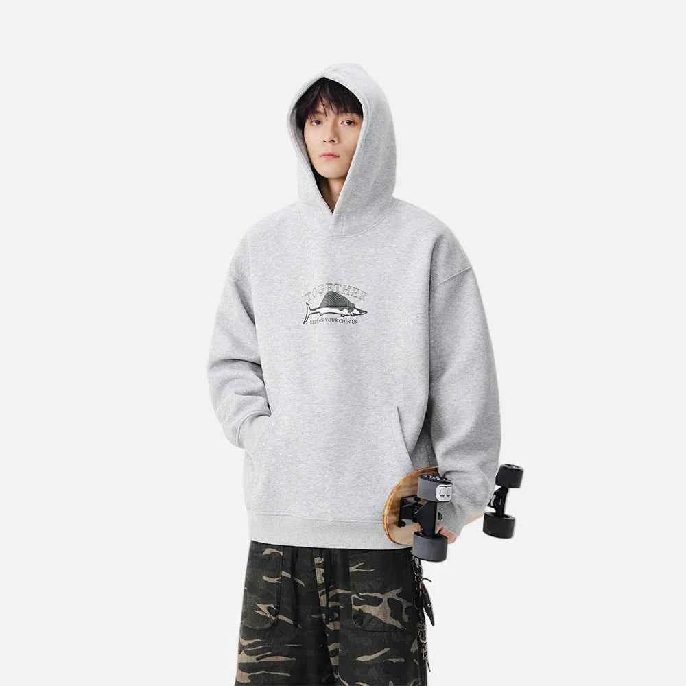 Streetwear Swordfish Print Casual Hoodie