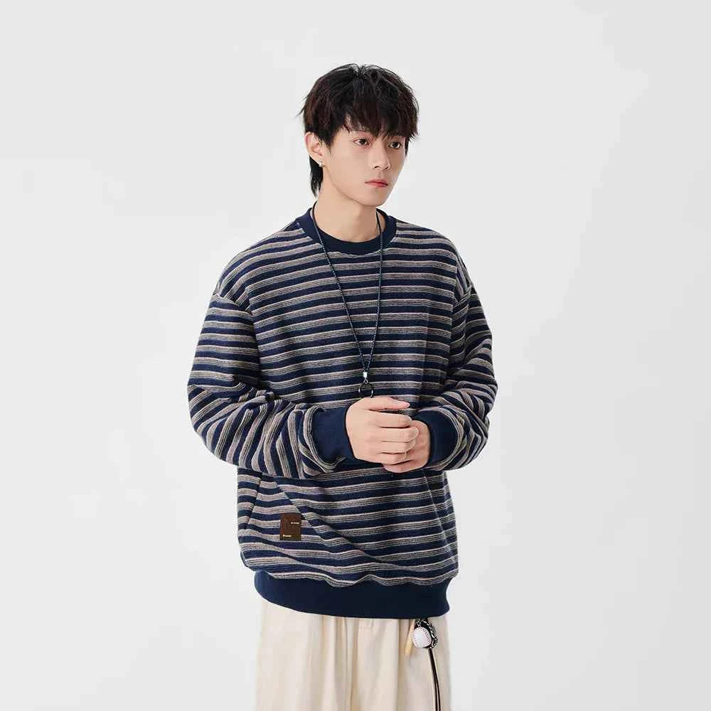 Y2K Striped Oversized Crew Neck Sweatshirt