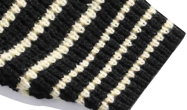 Chic Striped Spliced Knitwear Hooded Sweater
