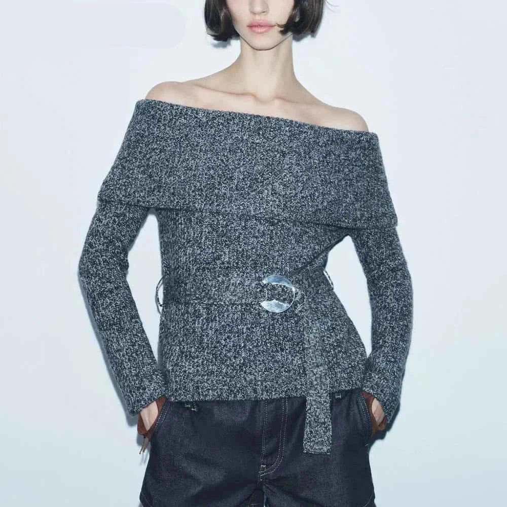 Casual Solid Knitting Slash Neck Sweater
