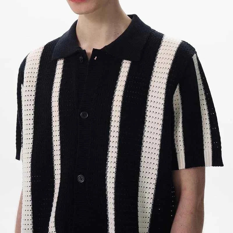 Streetwear Cool Luxury Striped Hollow Out Cardigan