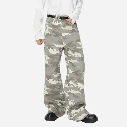 Y2K Camouflage Print Draped Floor Wide Leg Jeans