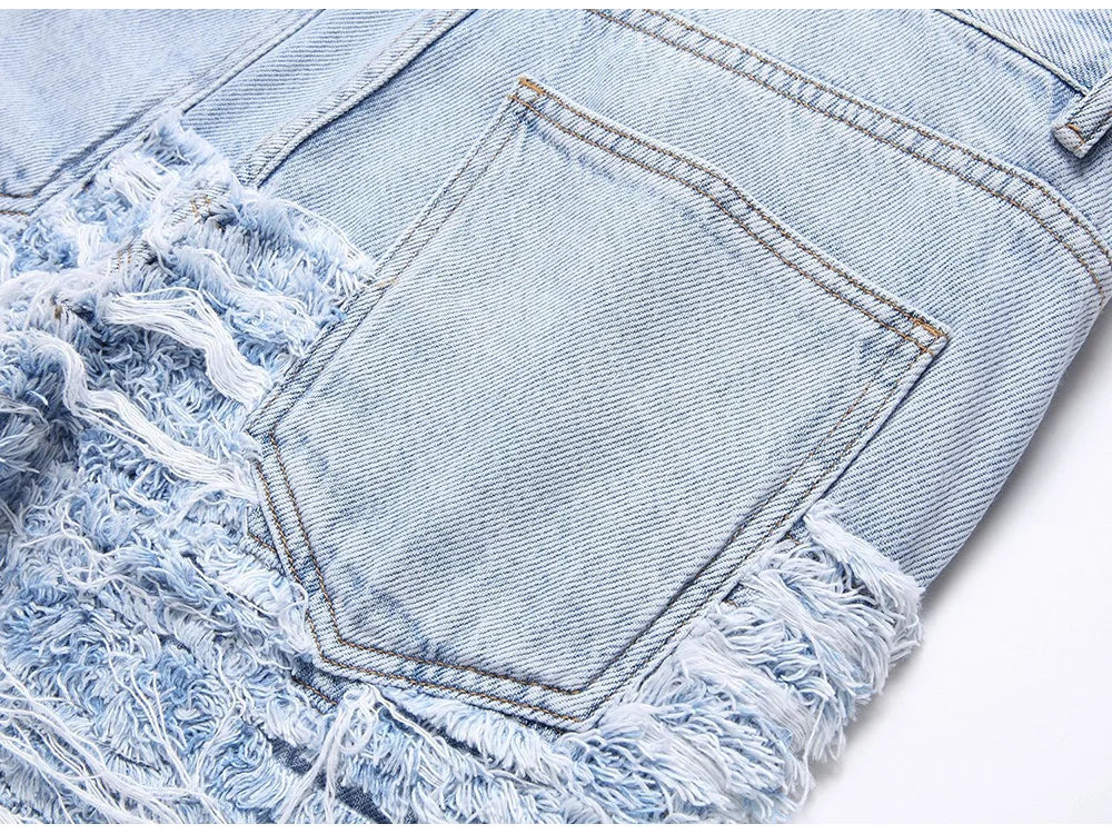 Light Blue Fringe Destroyed Jeans