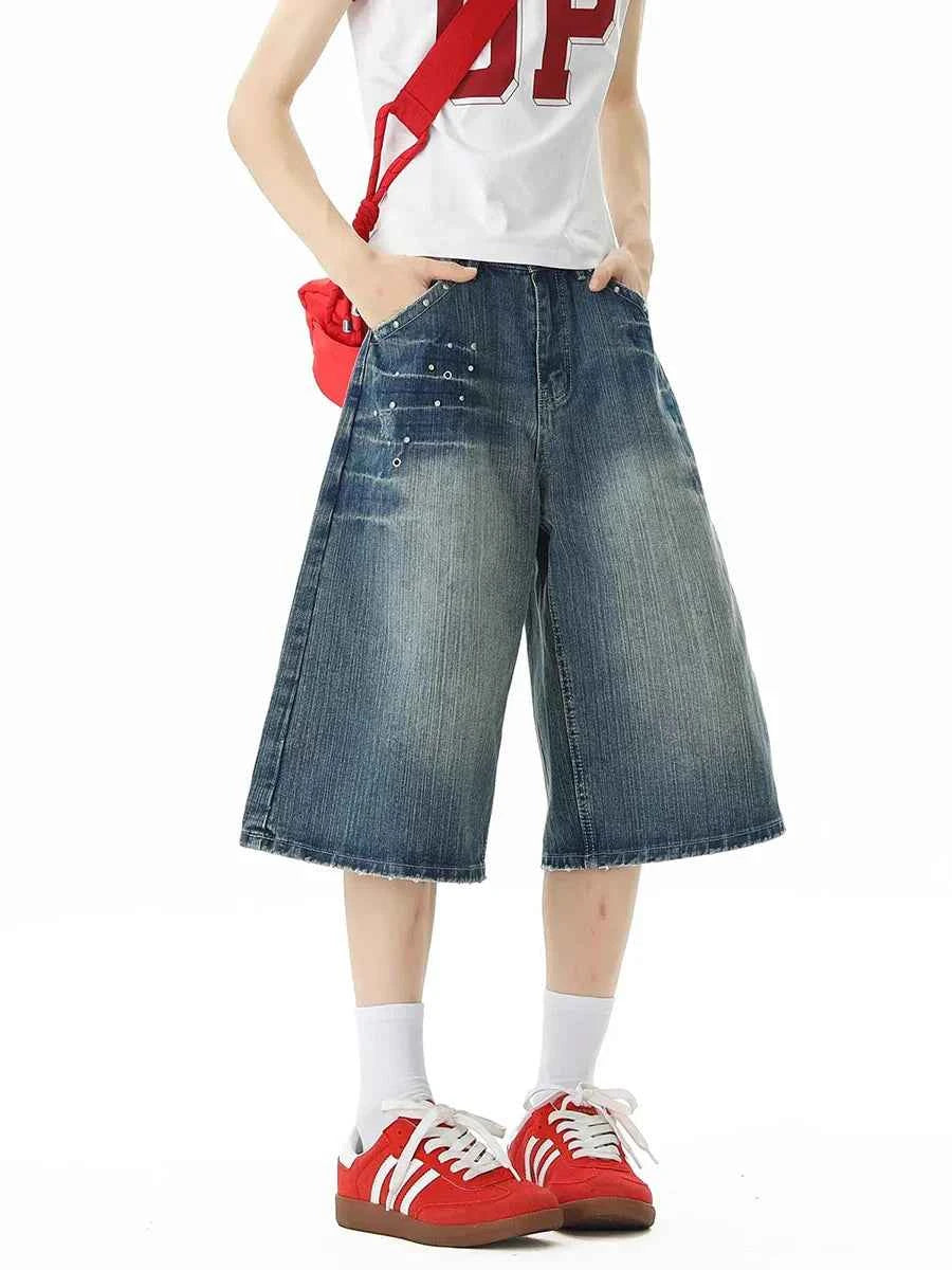 Flexible Hip Hop Vintage Distressed Denim Jorts