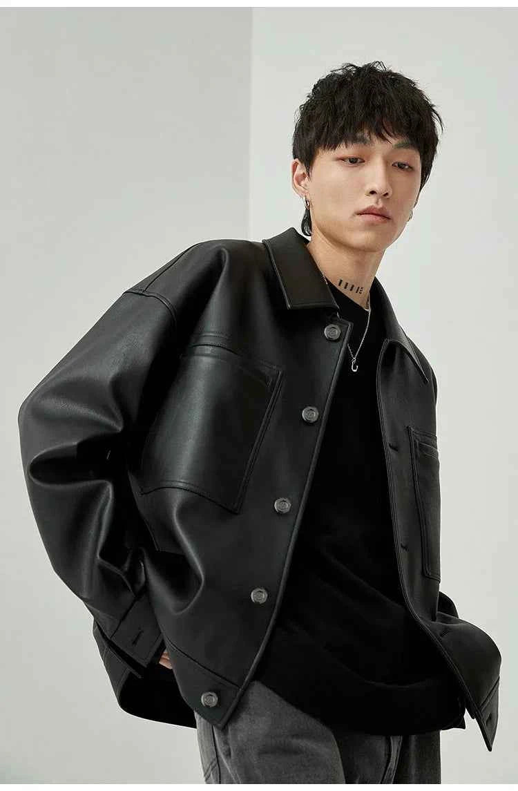 Brown And Black Oversized Faux Leather Jacket