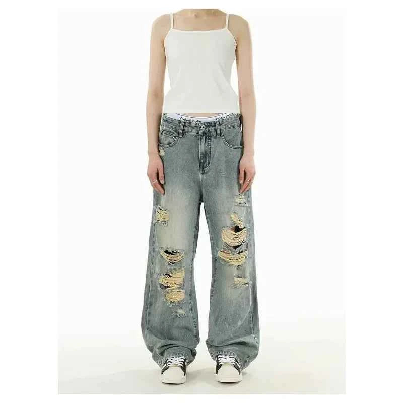 Y2K Durable Distressed Denim Flare Jeans