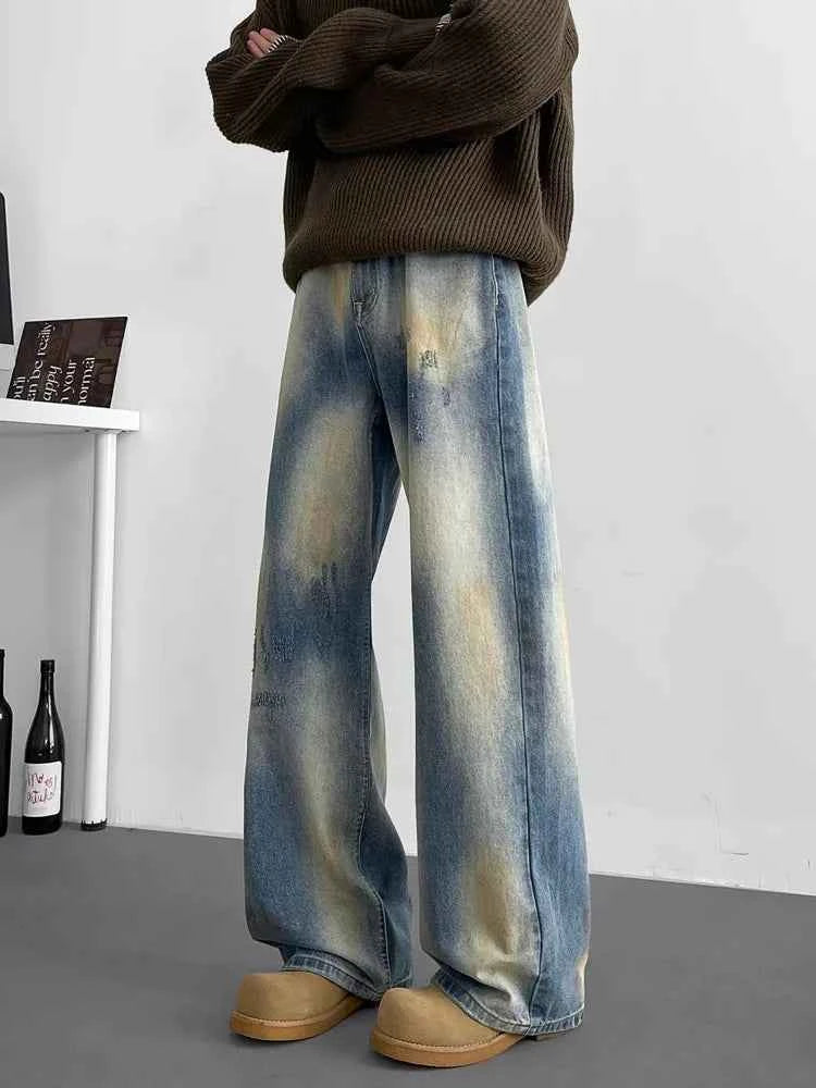 Retro Straight & Sleek Cyber Blue Tie Dye Jeans