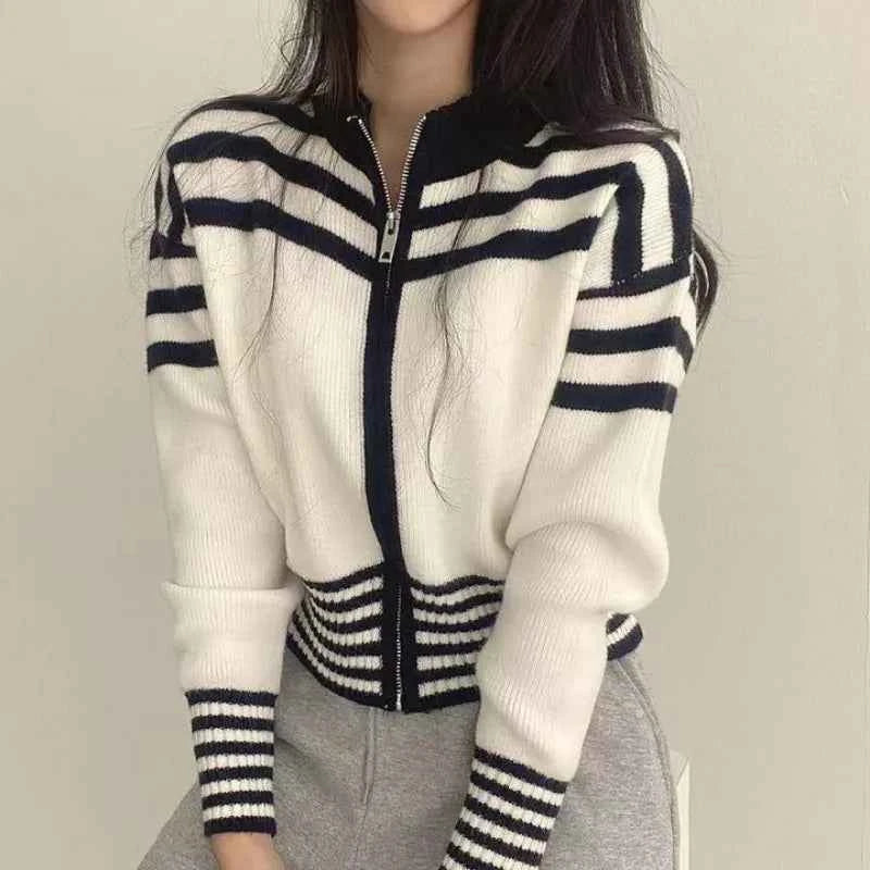 Women Chic Vintage Striped Cropped Cardigan