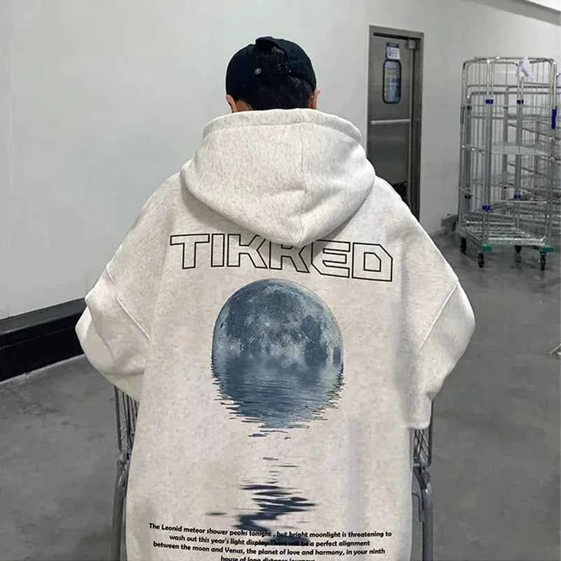 Stylish Moon Graphic Printed Autumn Hoodie