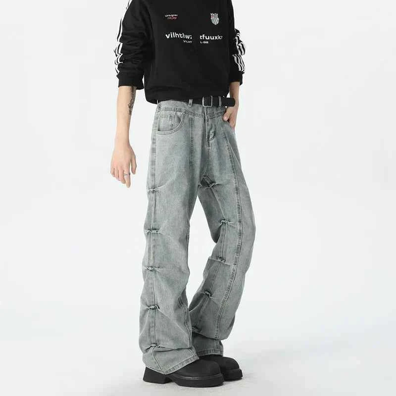 Vintage Hip Hop Pleated Denim Jeans