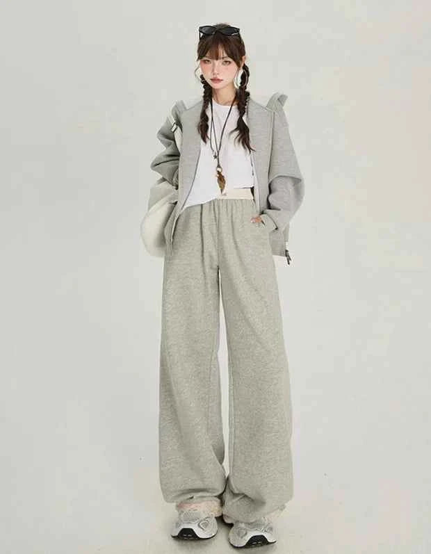 Solid Color High Waist Wide Sweatpants
