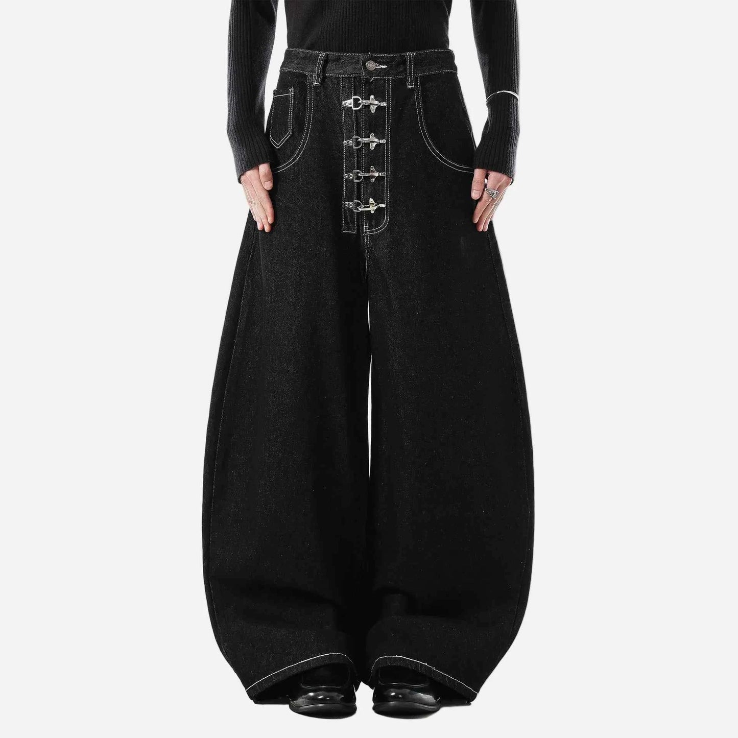Y2K High Waist Buttoned Boot Cut Denim Jeans