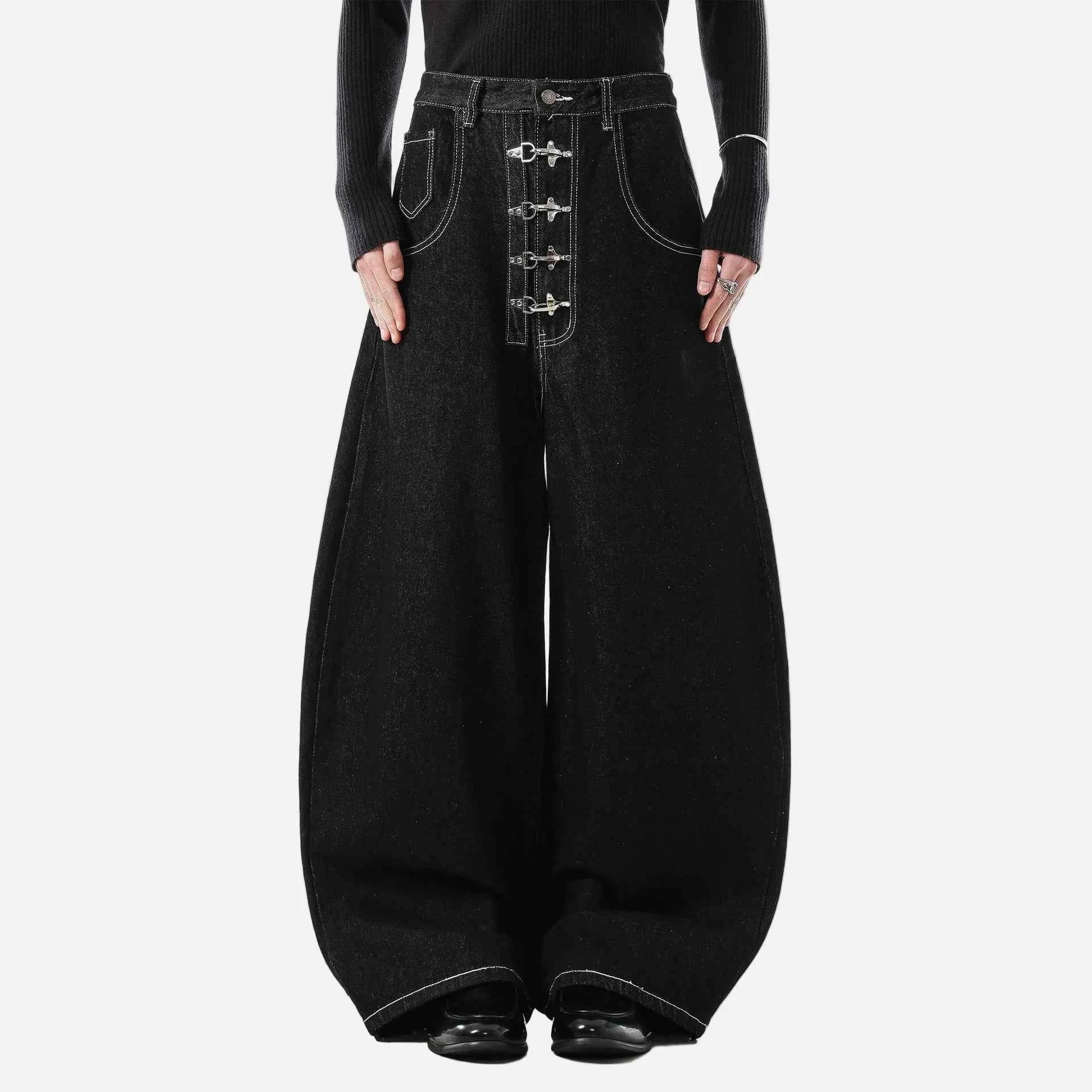 Y2K High Waist Buttoned Boot Cut Denim Jeans