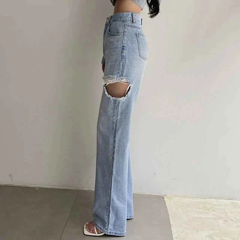 Stylish High Waist Ripped Denim Jeans