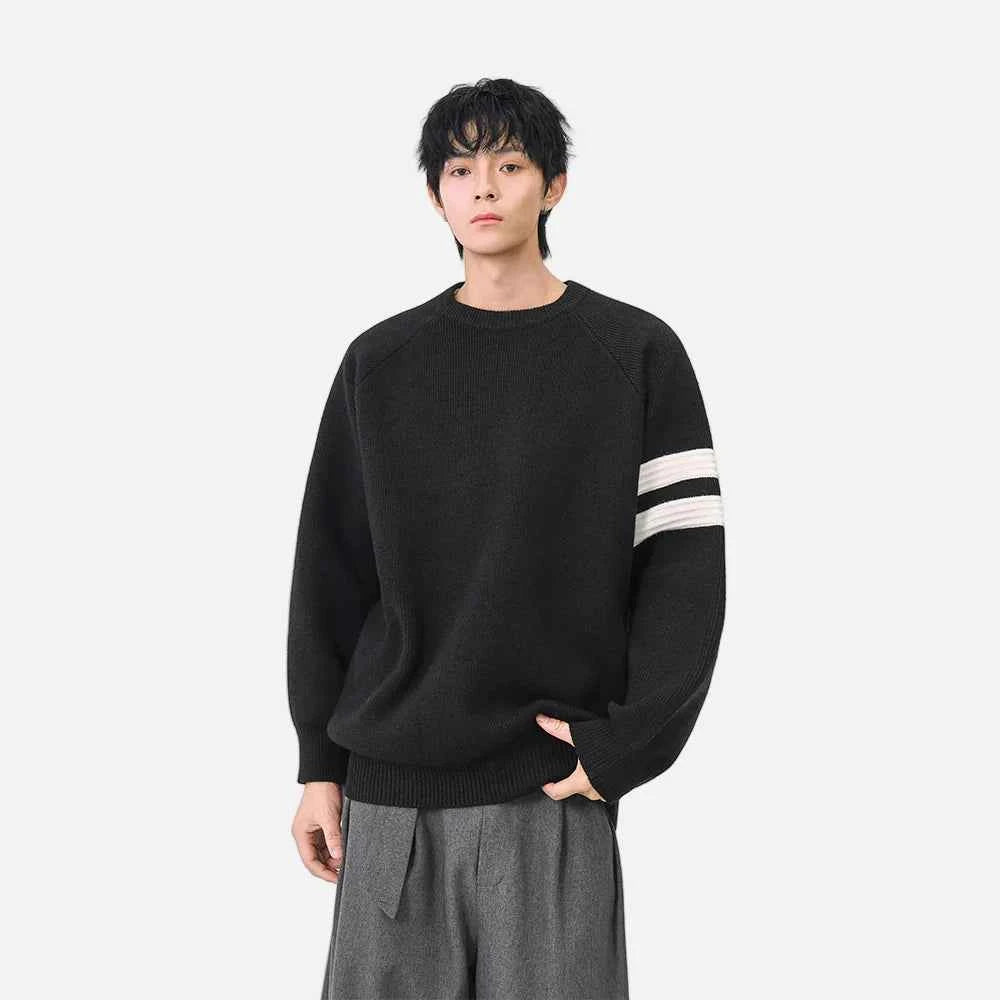 Striped Knit Crewneck Raglan Sleeve Sweater