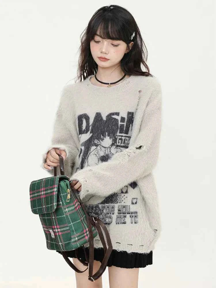 Japanese Gothic Vintage Ripped Sweater