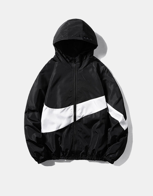 Horizontal Broad Stripe Zipper Hoodie