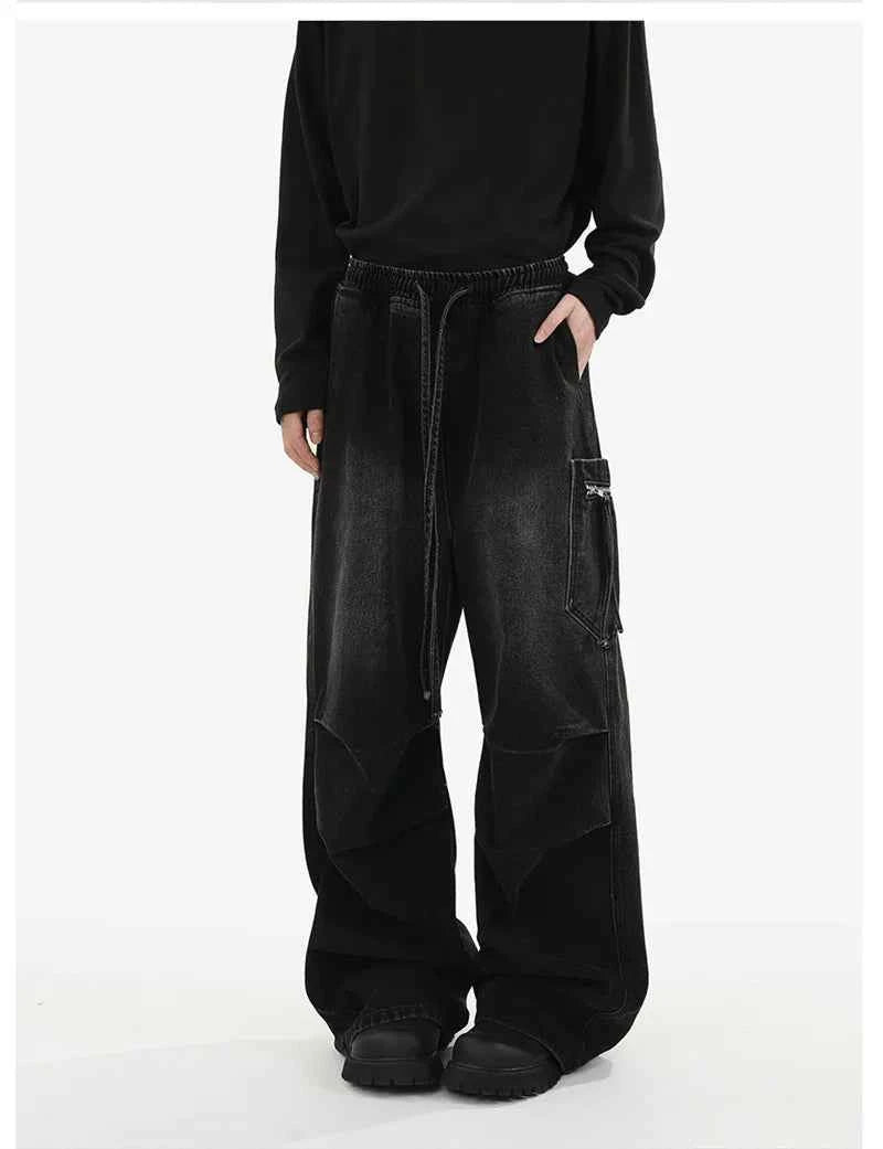 Streetwear Vintage Pleated Cargo Wide Leg Jeans