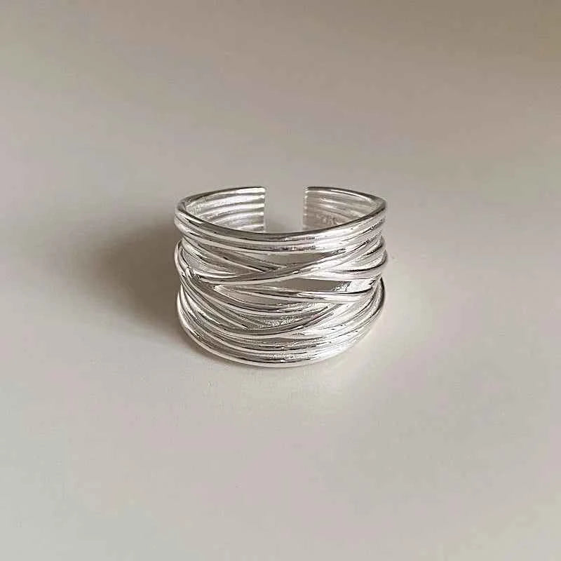 Geometric Twisted Lines Sterling Silver Ring
