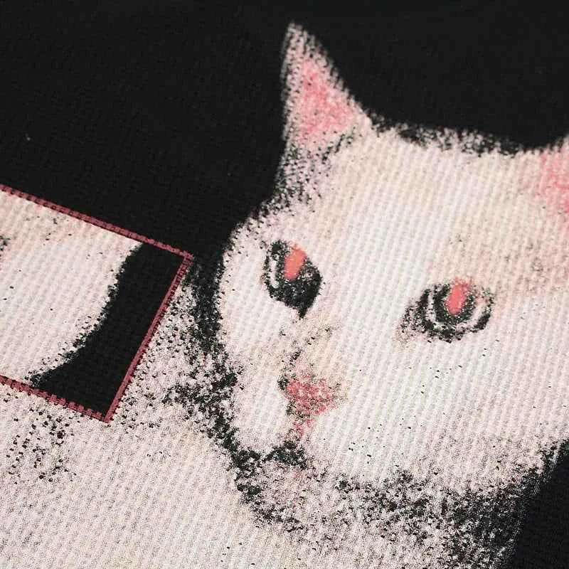 Gothic Sweet Cat Graphic Printed Long Sleeve T-Shirt