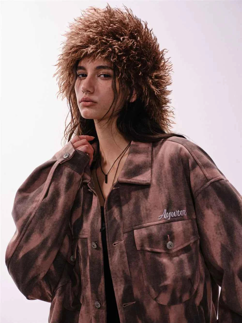 Y2K Unisex Colorful Retro Tie Dye Suede Denim Jacket