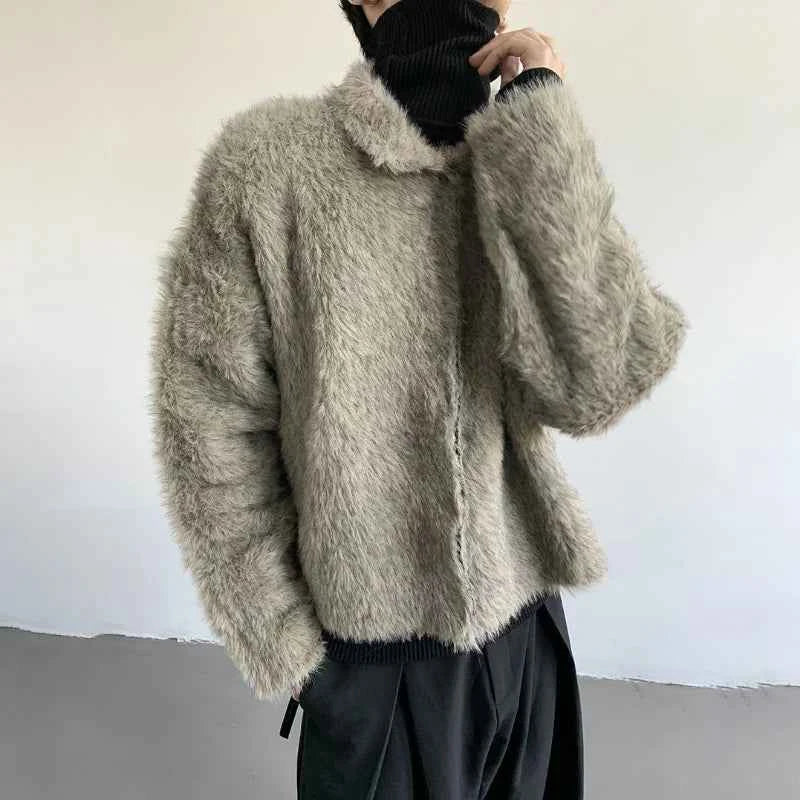 Plush Knitted Lapel Cool Versatile Furr Jacket