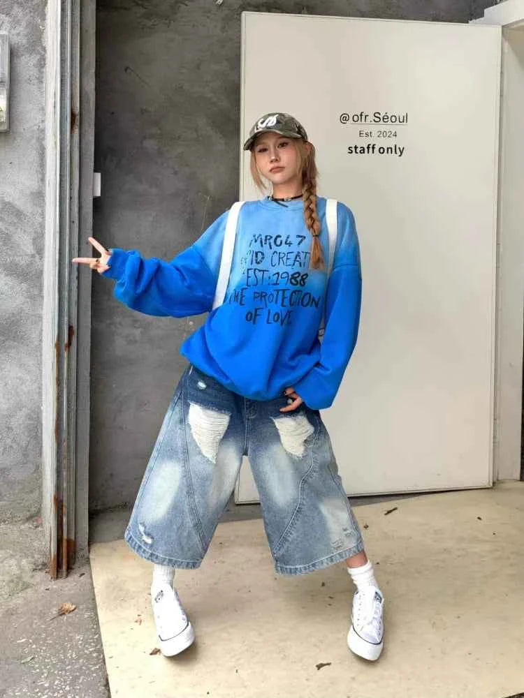 Y2K Streetwear High Waist Ripped Denim Jorts