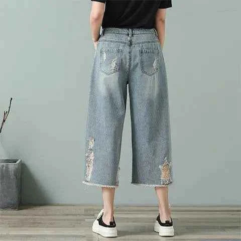 High Waist Ripped Wide Leg Jorts