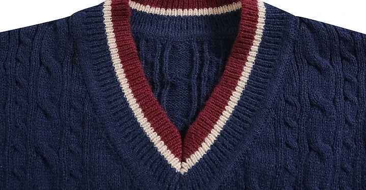 Premium Retro College Style V-Neck Collar Sweater
