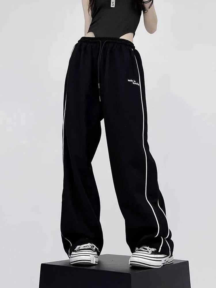 Women Vintage Retro Striped Letter Print Sweatpants