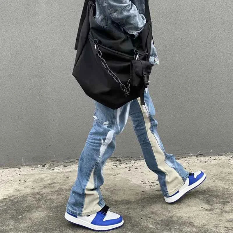 Effortless Cool Patchwork Flare Blue Jeans