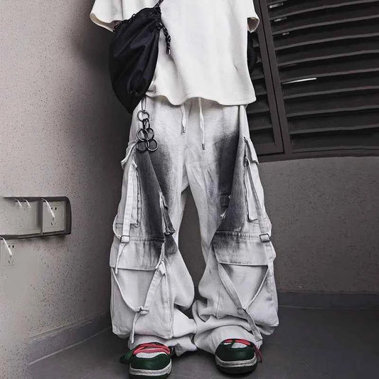 Trendy Loose Multi-Pocket Sleek Lines Jeans