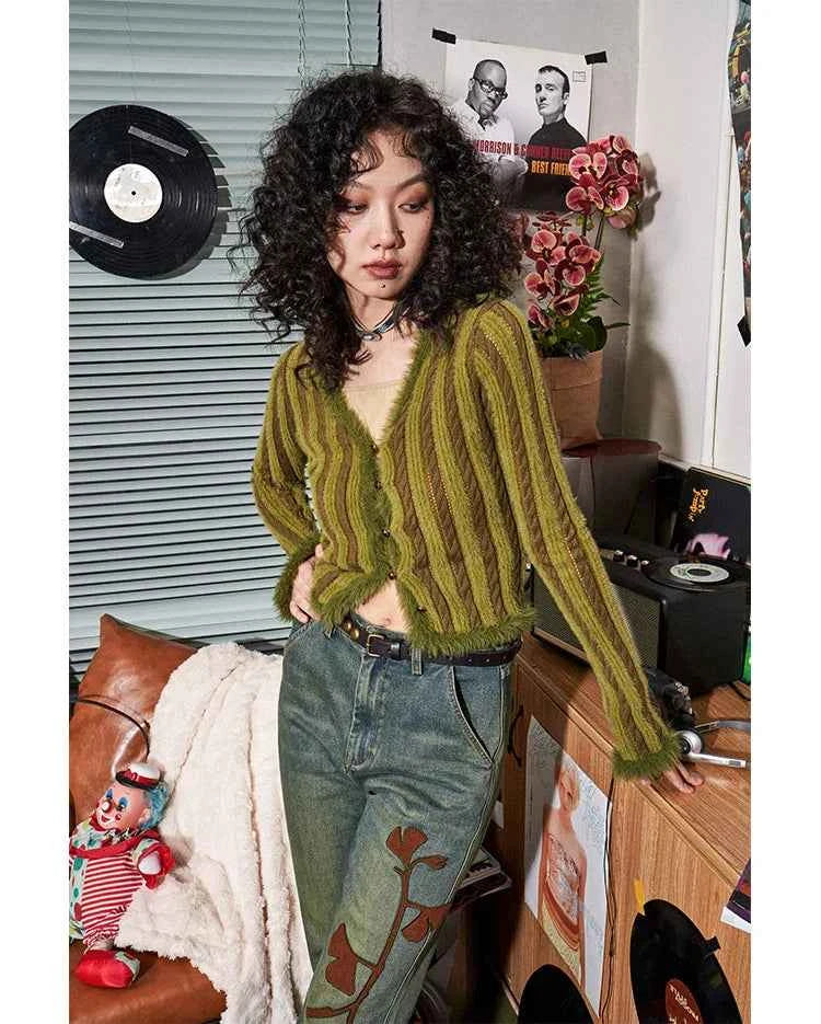 Retro V-Neck Knitted Casual Cardigan