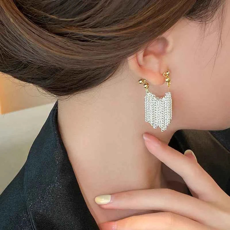 French Romantic Silver Tassel Metal Earring