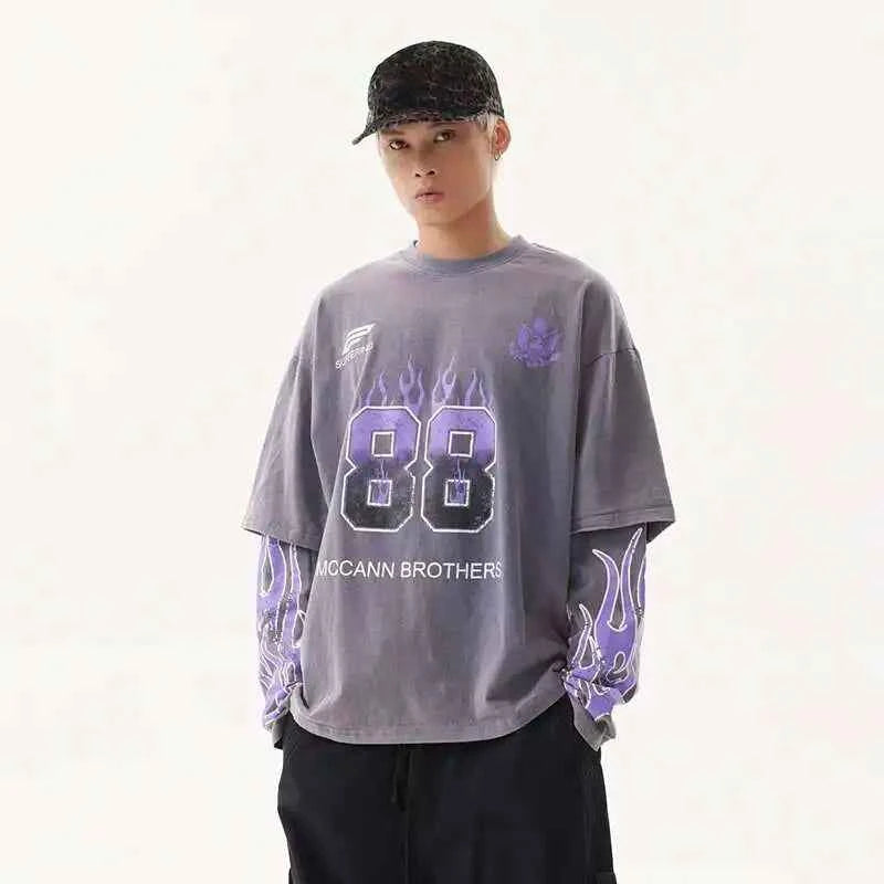 Vintage American Style Letter Print Long Sleeve T-Shirt