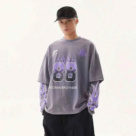 Vintage American Style Letter Print Long Sleeve T-Shirt