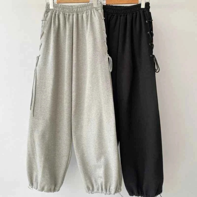 Lace-Up Eyelet Drawstring Sweatpants