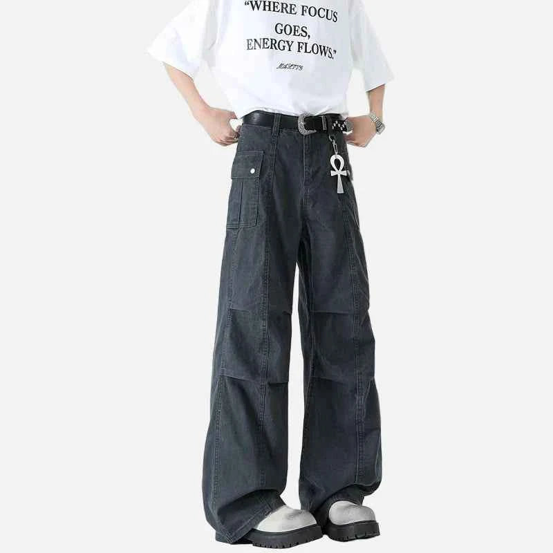 Gray & White Cargo Denim Work Jeans