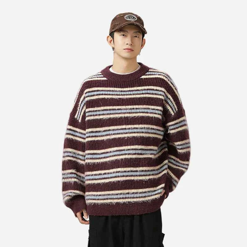 High-Quality Hip Hop Striped Knit Sweater