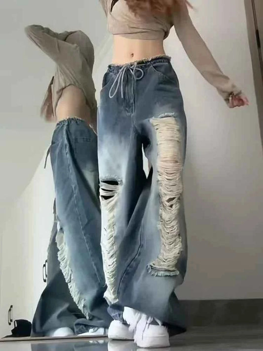 Vintage Ripped Hip Hop Wide Leg Jeans